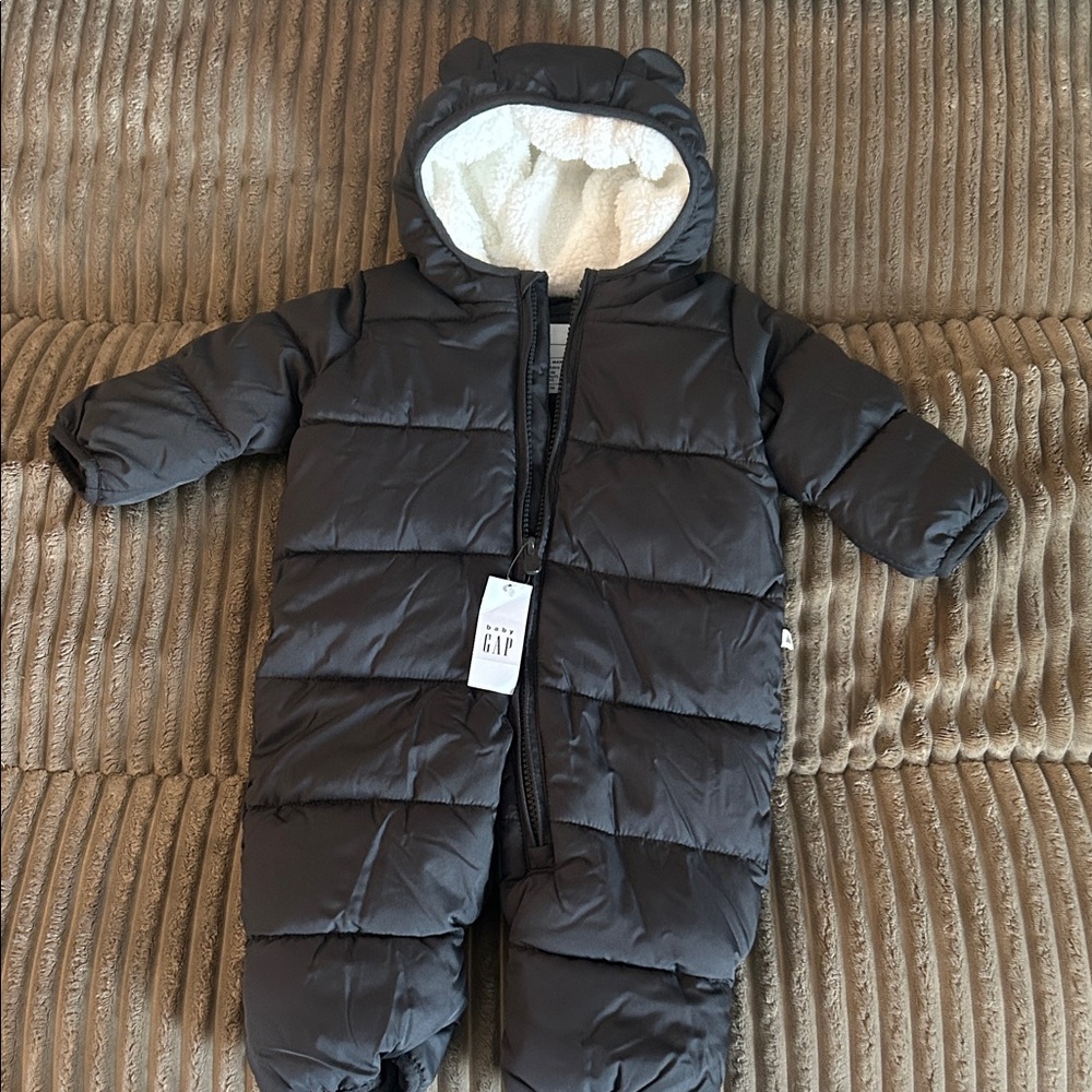 NWT GAP Infant Black Puffer Snowsuit with Ears